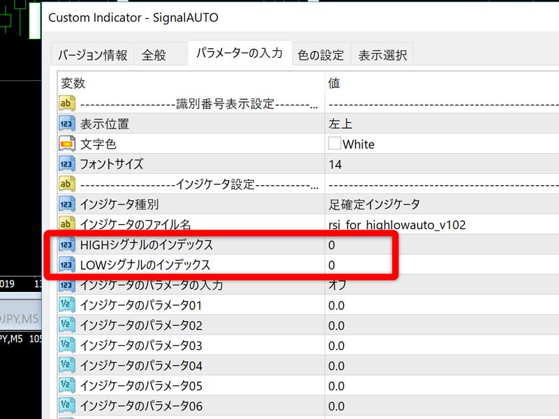 インジケーター設定
