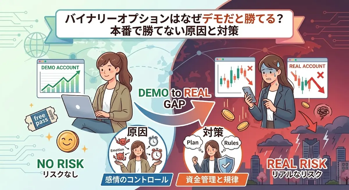 バイナリーオプションはなぜデモだと勝てる？本番で勝てない原因と対策